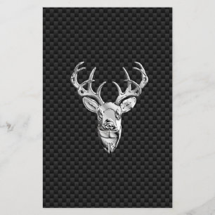 Silver Symbolic Deer on Carbon Fibre Style Print Stationery