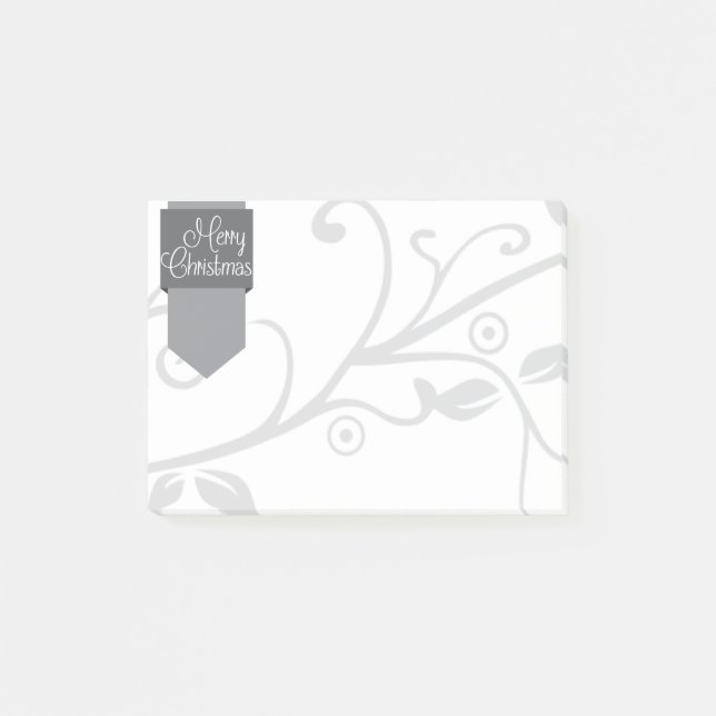 Silver Tab & Flourish Merry Christmas Post-it Notes (Front)