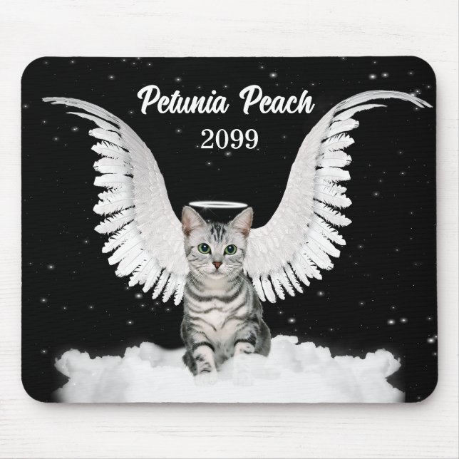 Silver Tabby Angel Cat with Wings and Halo Mouse Mat (Front)