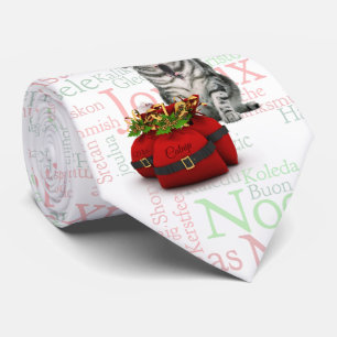 Silver Tabby Cat Christmas Word Art Tie