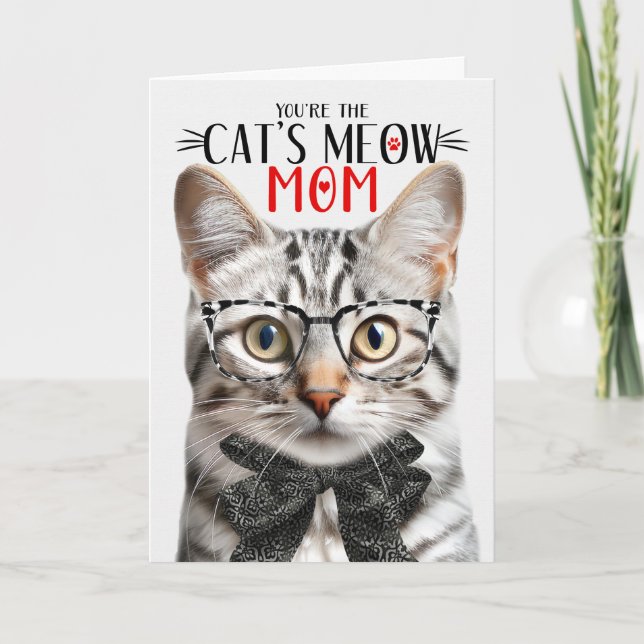 Silver Tabby Cat for Mum on Mother's Day Holiday Card (Front)