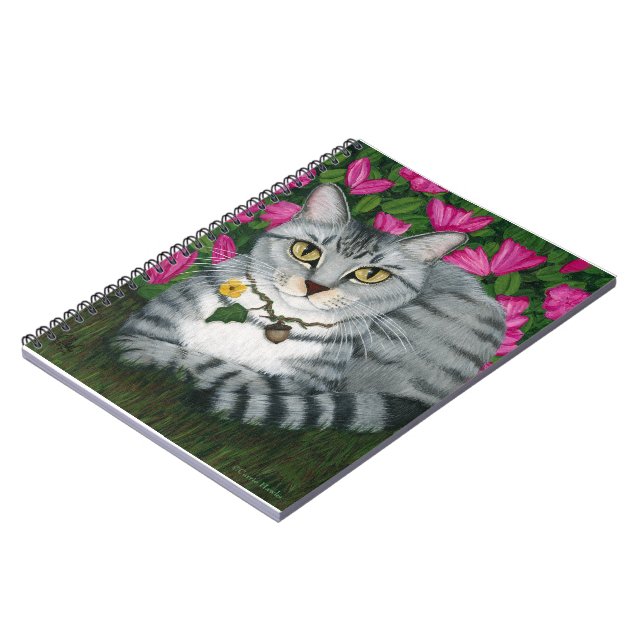 Silver Tabby Cat Garden Cat Art Notebook (Left Side)