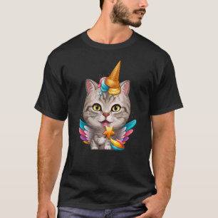 Silver Tabby Cat Ice Cream Unicorn T-Shirt