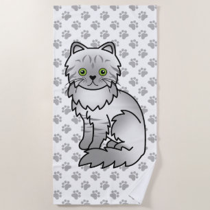 Silver Tabby Chinchilla Grey Persian Cat & Paws Beach Towel