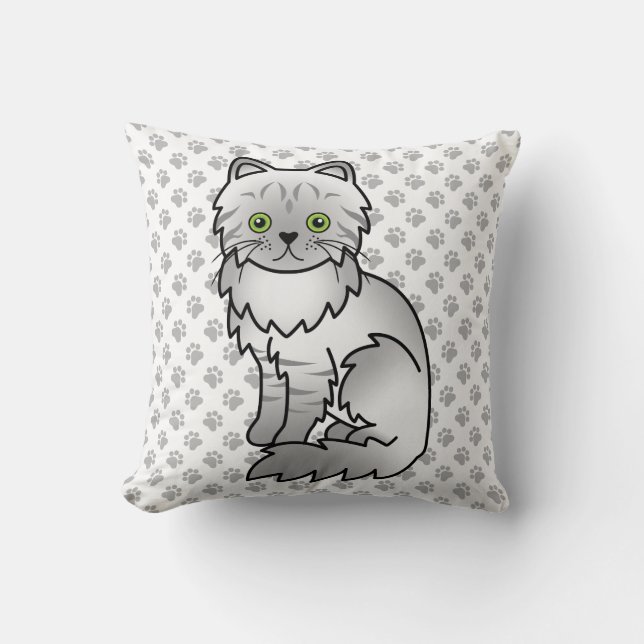 Silver Tabby Chinchilla Grey Persian Cat & Paws Cushion (Front)