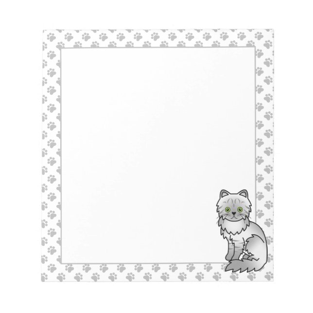 Silver Tabby Chinchilla Grey Persian Cat & Paws Notepad (Front)