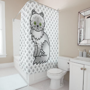 Silver Tabby Chinchilla Grey Persian Cat & Paws Shower Curtain