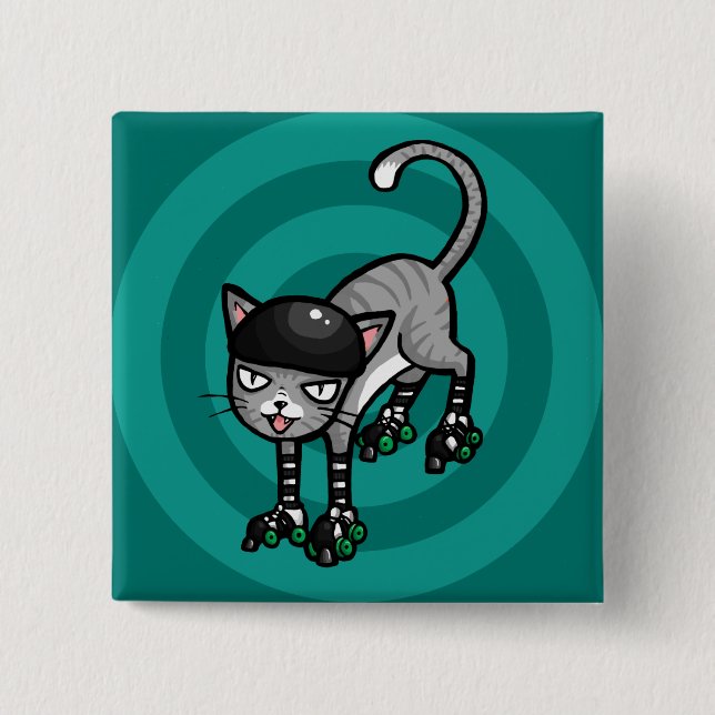 Silver Tabby on RollerSkates 15 Cm Square Badge (Front)