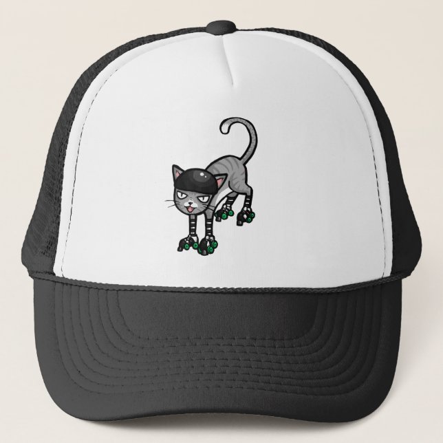 Silver Tabby on RollerSkates Trucker Hat (Front)