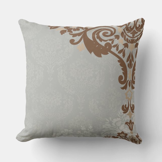 Silver Tan Elegant Square Throw Pillow (Front)