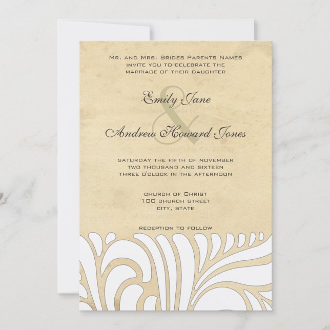 Silver & Tan Swirl Pattern Wedding Invitation (Front)