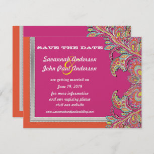 Silver Tangerine & Fuchsia Wedding Save the Date Invitation