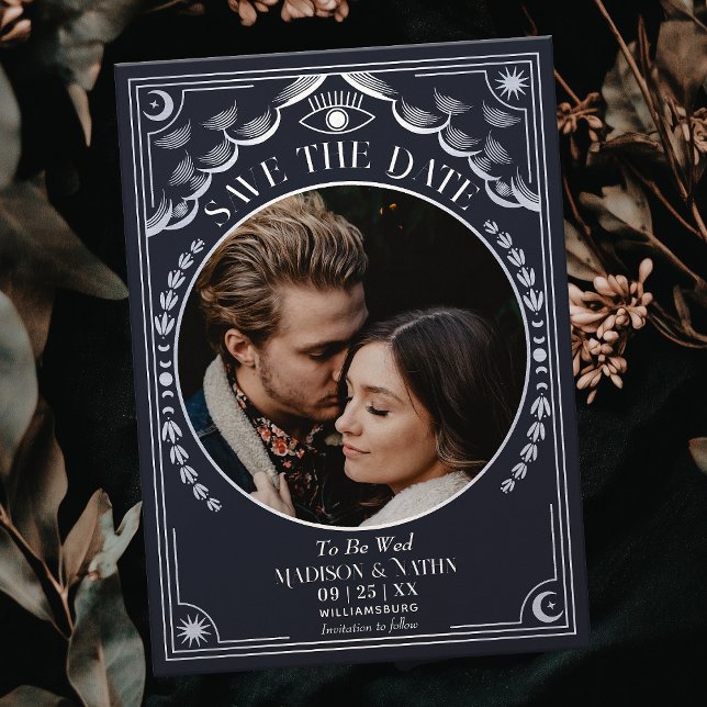 Silver Tarot Gothic Wedding Photo Save the Date Invitation (Creator Uploaded)