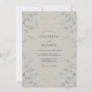Silver Taupe Leaf Wedding Invitation