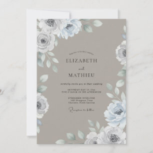 Silver Taupe Ranunculus Eucalyptus Wedding Invitation
