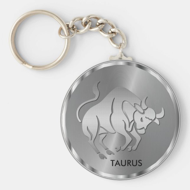 Silver Taurus ♉ the Bull - Zodiac Horoscope Key Ring (Front)