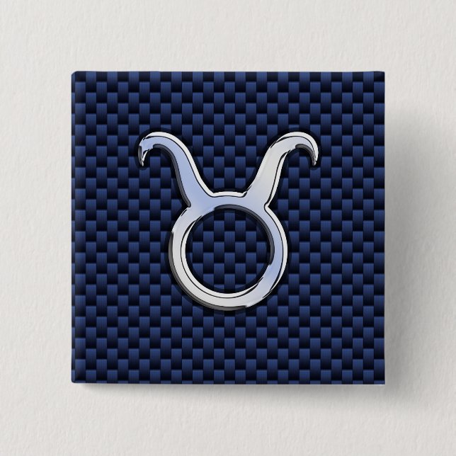 Silver Taurus Zodiac Sign Blue Carbon Fibre Print 15 Cm Square Badge (Front)
