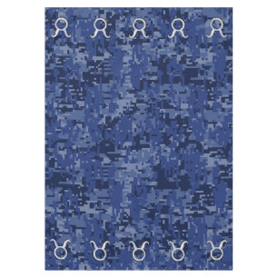 Silver Taurus Zodiac Sign Navy Blue Digital Camo Tablecloth