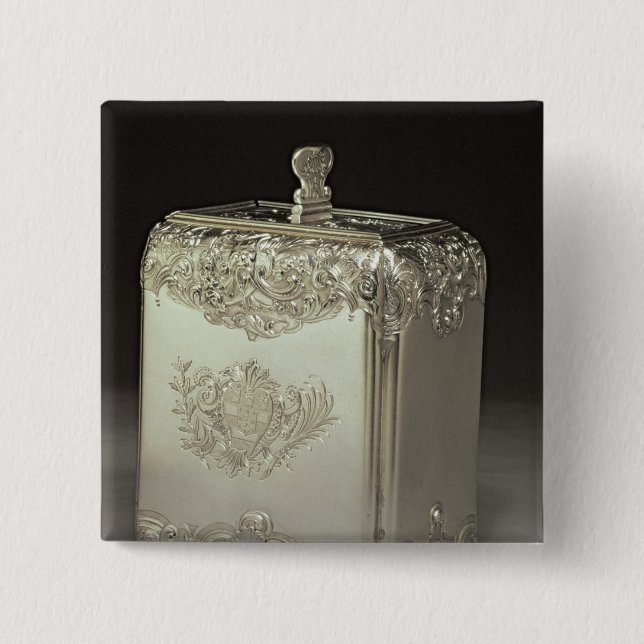 Silver tea canister by Paul de Lamerie 15 Cm Square Badge (Front)