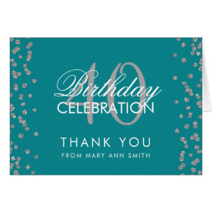 Silver Teal 40th Birthday Thank you Confetti