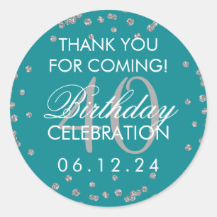 Silver Teal 40th Birthday Thank You Confetti Classic Round Sticker