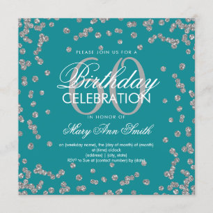 Silver Teal 60th Birthday Glitter Confetti Invitation