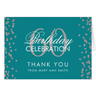 Silver Teal 60th Birthday Thank you Confetti