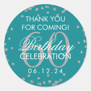 Silver Teal 60th Birthday Thank You Confetti Classic Round Sticker