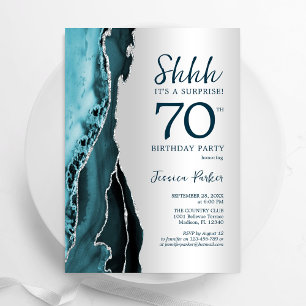 Silver Teal Agate Surprise 70th Birthday Invitation
