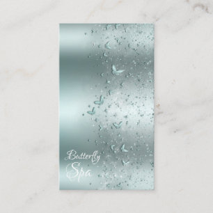 Silver Teal Aqua Sparkle Flutter Butterfly Business Card