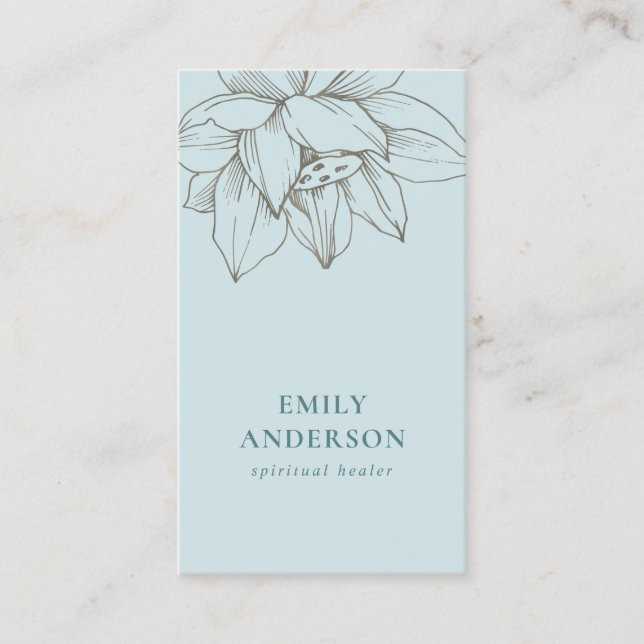 SILVER TEAL BLUE LOTUS SIMPLE REIKI SPIRITUAL HEAL BUSINESS CARD (Front)