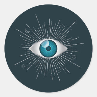 Silver & Teal Blue Mystic Aqua Evil Eye Nazar Mati Classic Round Sticker