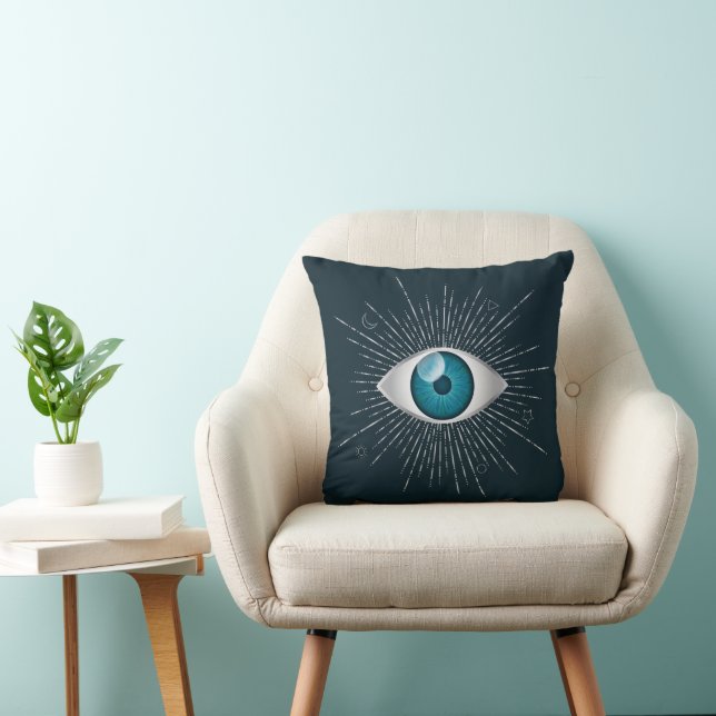 Silver & Teal Blue Mystic Aqua Evil Eye Nazar Mati Cushion (Chair)