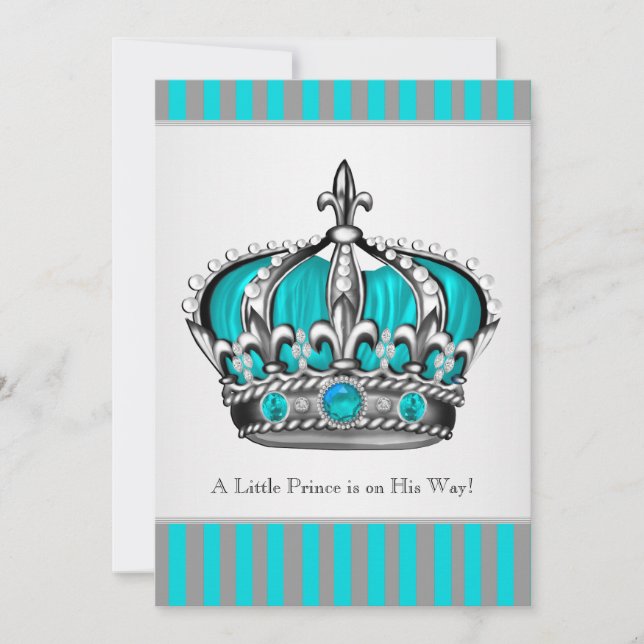 Silver Teal Blue Prince Baby Shower Invitation (Front)