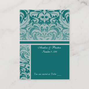 Silver & Teal Damask Table Placecard Business Card