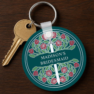 Silver Teal Floral Bridesmaid Royal Wedding Gift Key Ring