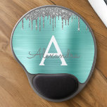 Silver Teal Glitter Brushed Metal Monogram Name Gel Mouse Mat<br><div class="desc">Silver and Teal Aqua Blue Faux Foil Metallic Sparkle Glitter Brushed Metal Monogram Name and Initial Mousepad (Mouse Pad). This makes the perfect sweet 16 birthday,  wedding,  bridal shower,  anniversary,  baby shower or bachelorette party gift for someone that loves glam luxury and chic styles.</div>