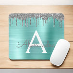 Silver Teal Glitter Brushed Metal Monogram Name Mouse Mat<br><div class="desc">Silver and Teal Aqua Blue Faux Foil Metallic Sparkle Glitter Brushed Metal Monogram Name and Initial Mousepad (mouse pad). This makes the perfect sweet 16 birthday,  wedding,  bridal shower,  anniversary,  baby shower or bachelorette party gift for someone that loves glam luxury and chic styles.</div>