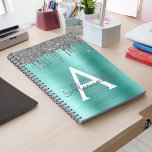 Silver Teal Glitter Brushed Metal Monogram Name Notebook<br><div class="desc">Silver and Teal Aqua Blue Faux Foil Metallic Sparkle Glitter Brushed Metal Monogram Name and Initial Spiral Notebook. This makes the perfect sweet 16 birthday,  wedding,  bridal shower,  anniversary,  baby shower or bachelorette party gift for someone that loves glam luxury and chic styles.</div>