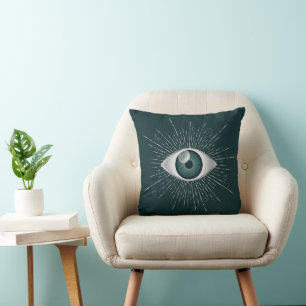 Silver, Teal Green Mystic Aqua Evil Eye Nazar Mati Cushion