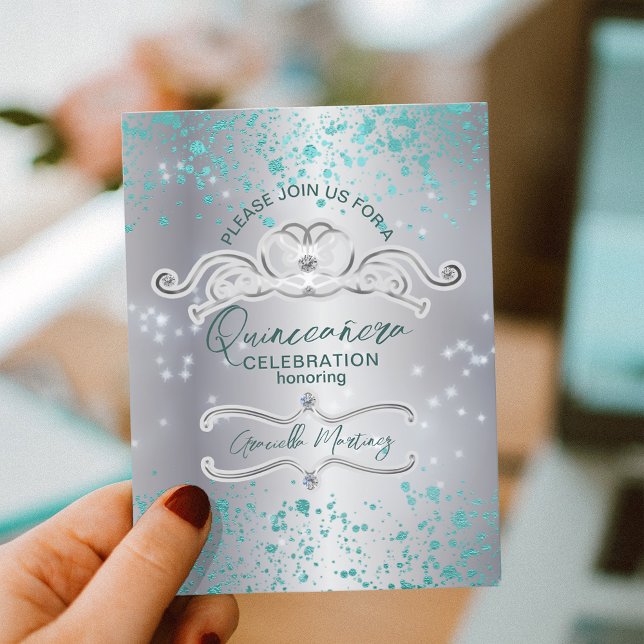 Silver Teal Jewelled Tiara Quinceañera Postcard (Creator Uploaded)