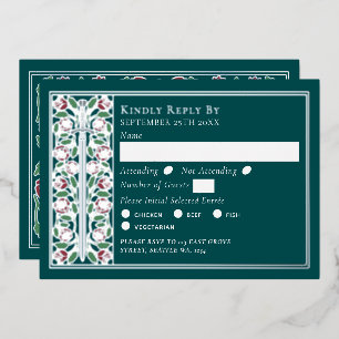 Silver Teal Mediaeval Floral Sword Wedding RSVP