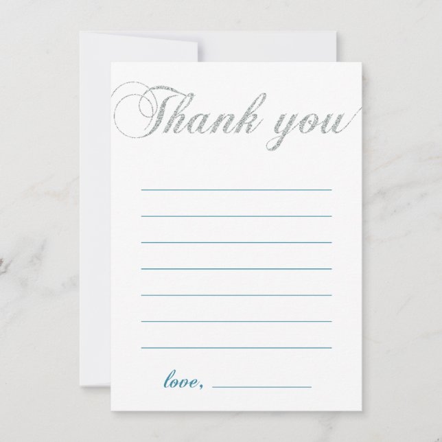 Silver & Teal | Modern Boy Party Thank You Note (Front)