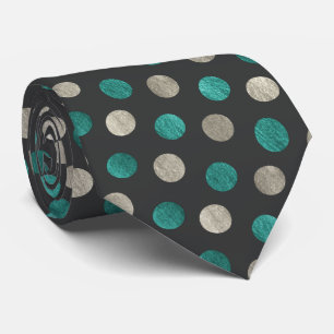 Silver & Teal Polka Dot Personalised Charcoal Grey Tie