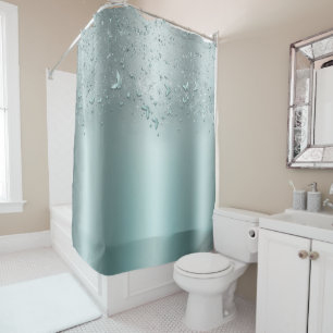 Silver Teal Shimmer Sparkle Flutter Butterfly Shower Curtain