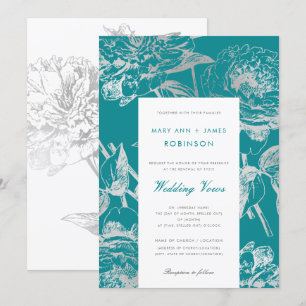 Silver Teal Wedding Vow Renewal Simple Floral Invitation