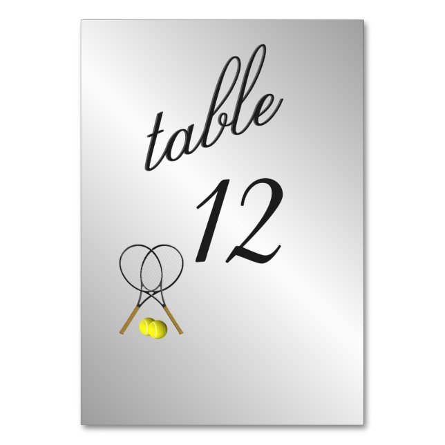 Silver Tennis Theme Table Number (Front)