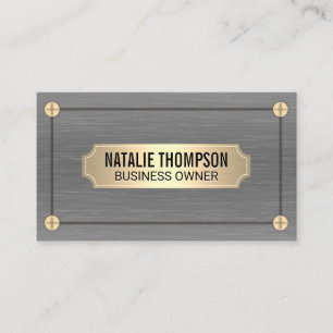 Silver Texture Metallic   Gold Screws and Plate Business Card