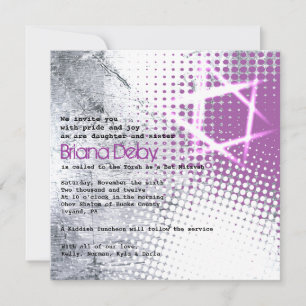 SILVER TEXTURE STAR Bar Bat Mitzvah Invitation
