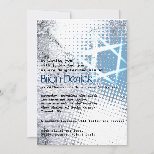 SILVER TEXTURE STAR Bar Bat Mitzvah Invitation (Front)